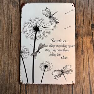 Wall Hanging Sign Metal Sign Dragonfly Dandelion Make a Wish NEW FAST SHIP